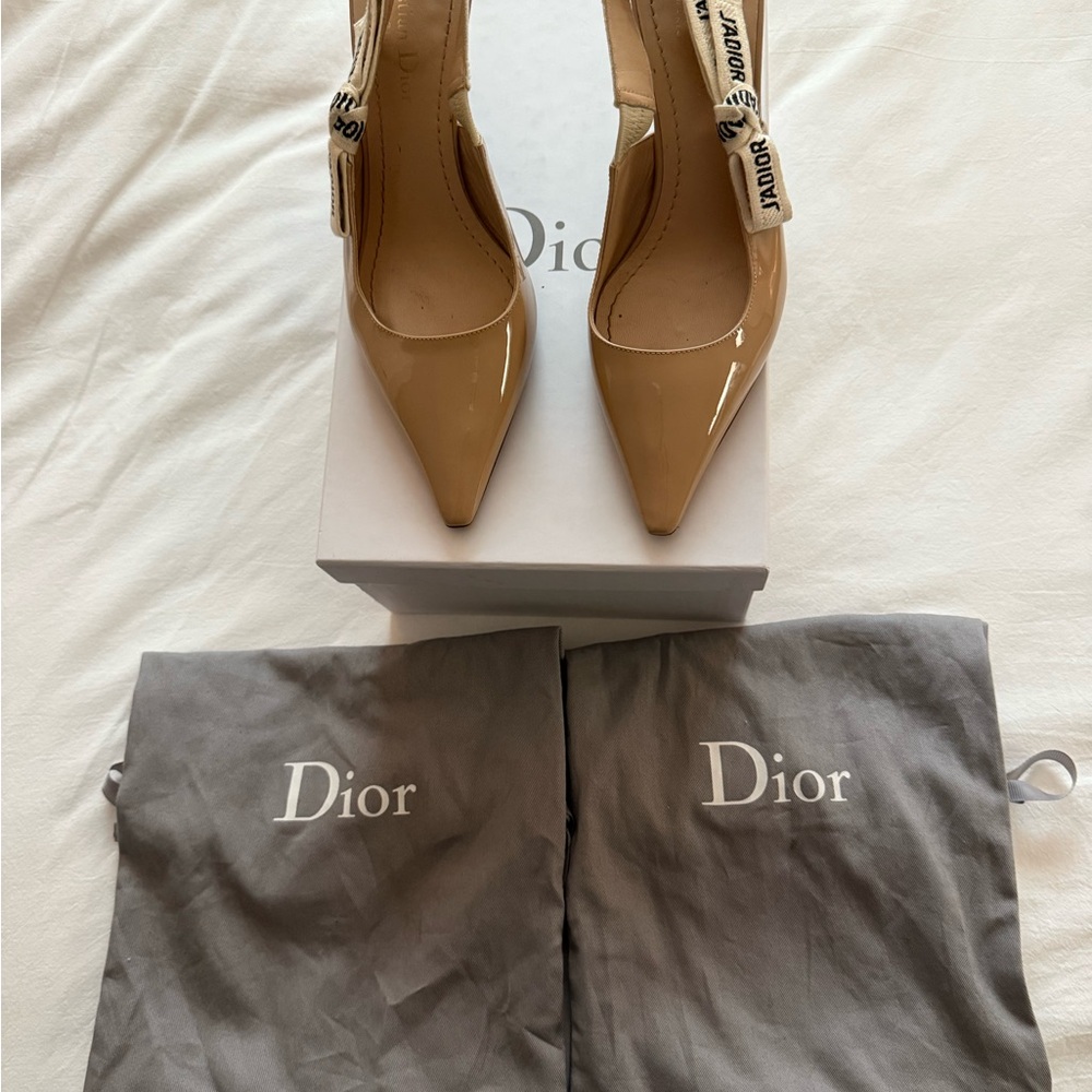 Christian DIOR J’Adior sling back pumps nude patent calfskin